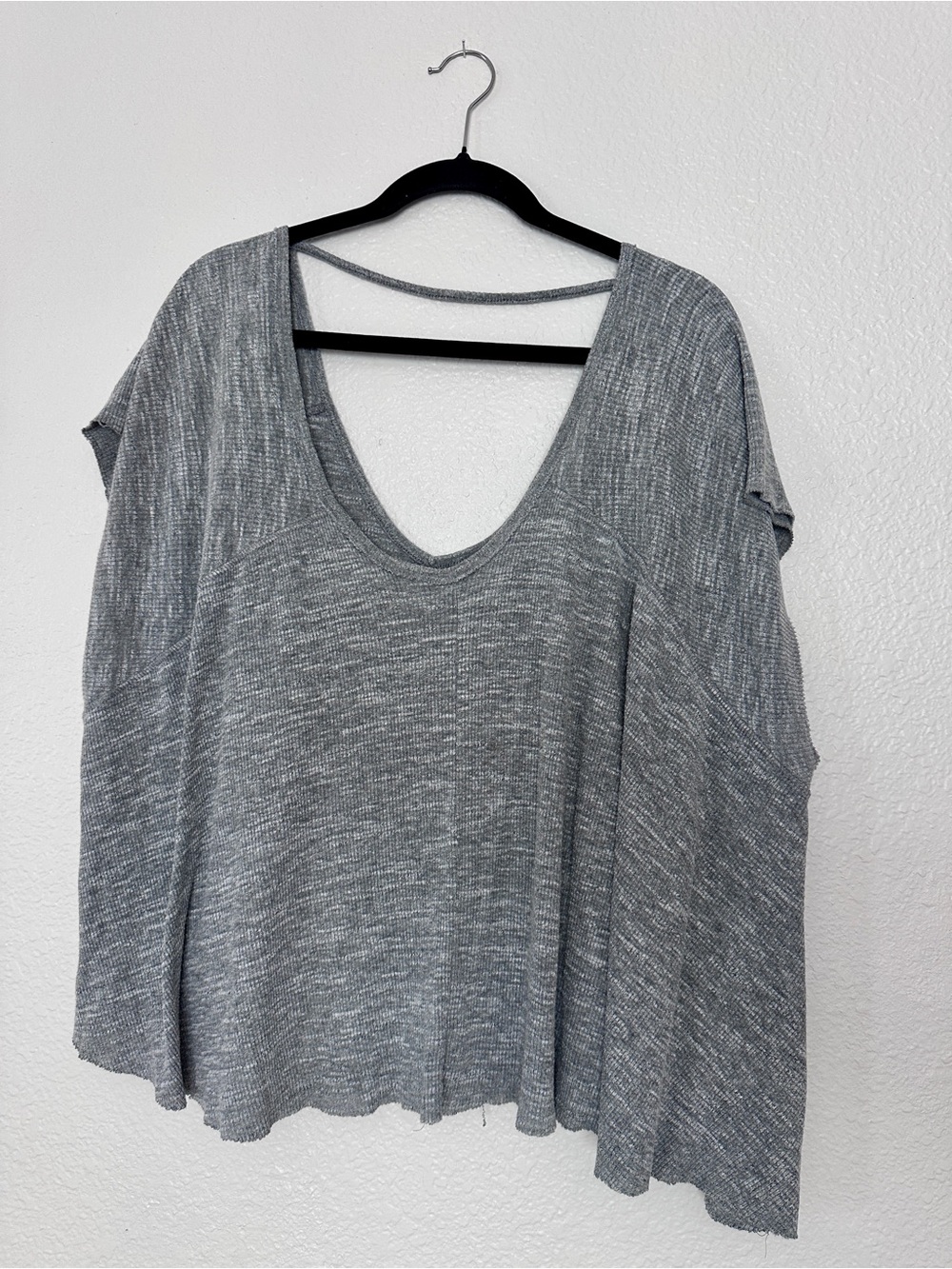 Grey We the Free, Free People Ribbed Keyhole Oversized Boxy Top